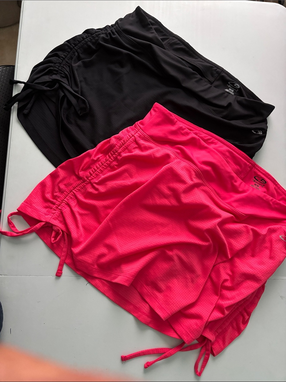 Champion Women's Athletic Shorts in Black & Hot Pink Size Medium. Tie sides